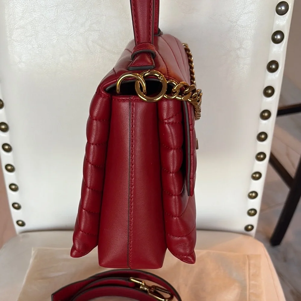 Tory Burch KIRA Dark Red Quilted Satchel NWT w Dustbag GORGEOUS gold chain - Picture 6 of 16